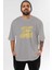 Word Hard Yazılı Ön Baskılı Gri Oversize T-Shirt Unisex Erkek Kadın Bisiklet Yaka 1