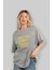 Word Hard Yazılı Ön Baskılı Gri Oversize T-Shirt Unisex Erkek Kadın Bisiklet Yaka 4