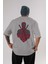 Dead Red Arka Baskılı Gri Oversize T-Shirt Unisex Erkek Kadın Bisiklet Yaka 1