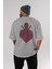 Dead Red Arka Baskılı Gri Oversize T-Shirt Unisex Erkek Kadın Bisiklet Yaka 4
