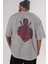 Dead Red Arka Baskılı Gri Oversize T-Shirt Unisex Erkek Kadın Bisiklet Yaka 5