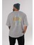 Brooklyn And New York Arka Baskılı Gri Oversize T-Shirt Unisex Erkek Kadın Bisiklet Yaka 4