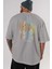 Brooklyn And New York Arka Baskılı Gri Oversize T-Shirt Unisex Erkek Kadın Bisiklet Yaka 5