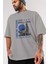 New York 3 Ön Baskılı Gri Oversize T-Shirt Unisex Erkek Kadın Bisiklet Yaka 3