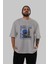 New York 3 Ön Baskılı Gri Oversize T-Shirt Unisex Erkek Kadın Bisiklet Yaka 5