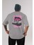 Just One Left Arka Baskılı Gri Oversize T-Shirt Unisex Erkek Kadın Bisiklet Yaka 1