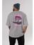 Just One Left Arka Baskılı Gri Oversize T-Shirt Unisex Erkek Kadın Bisiklet Yaka 4
