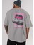 Just One Left Arka Baskılı Gri Oversize T-Shirt Unisex Erkek Kadın Bisiklet Yaka 5