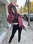 Vintage Kadın Bordo Deri Biker Ceket 1
