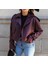 Vintage Kadın Bordo Deri Biker Ceket 4