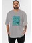 Positive Mind Ön Baskılı Gri Oversize T-Shirt Unisex Erkek Kadın Bisiklet Yaka 1