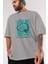 Positive Mind Ön Baskılı Gri Oversize T-Shirt Unisex Erkek Kadın Bisiklet Yaka 3