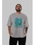 Positive Mind Ön Baskılı Gri Oversize T-Shirt Unisex Erkek Kadın Bisiklet Yaka 5