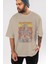 Monkey D. Luff-One Pıece Anime Ön Baskılı Bej Oversize T-Shirt Erkek Kadın 5