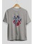 Superman Ön Baskılı Gri Oversize T-Shirt Unisex Erkek Kadın Bisiklet Yaka 2