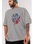 Superman Ön Baskılı Gri Oversize T-Shirt Unisex Erkek Kadın Bisiklet Yaka 3