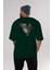 Warrior Panda Arka Baskılı Zümrüt Yeşili Oversize T-Shirt Erkek Kadın Bisiklet Yaka 5