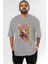 Kyojuro Rengoku Anime Ön Baskılı Gri Oversize T-Shirt %100 Pamuk Erkek Kadın 1