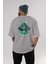 Criminal Damage Arka Baskılı Gri Oversize T-Shirt Unisex Erkek Kadın Bisiklet Yaka 4