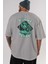 Criminal Damage Arka Baskılı Gri Oversize T-Shirt Unisex Erkek Kadın Bisiklet Yaka 5