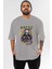 Party Starter Ön Baskılı Gri Oversize T-Shirt Unisex Erkek Kadın Bisiklet Yaka 1