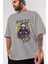 Party Starter Ön Baskılı Gri Oversize T-Shirt Unisex Erkek Kadın Bisiklet Yaka 3