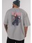 Yuuji Itadori Anime Arka Baskılı Gri Oversize T-Shirt %100 Pamuk Erkek Kadın 5