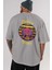 Cat Retro Vibes Arka Baskılı Gri Oversize T-Shirt Unisex Erkek Kadın Bisiklet Yaka 5