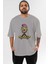 Zombie Punk Skater Ön Baskılı Gri Oversize T-Shirt Unisex Erkek Kadın Bisiklet Yaka 1