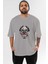 Clown Horror Ön Baskılı Gri Oversize T-Shirt Unisex Erkek Kadın Bisiklet Yaka 1