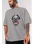Clown Horror Ön Baskılı Gri Oversize T-Shirt Unisex Erkek Kadın Bisiklet Yaka 3