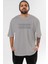 Brooklyn Ön Baskılı Gri Oversize T-Shirt Unisex Erkek Kadın Bisiklet Yaka 1