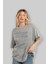 Brooklyn Ön Baskılı Gri Oversize T-Shirt Unisex Erkek Kadın Bisiklet Yaka 4