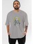 Bike To The Moon Ön Baskılı Gri Oversize T-Shirt Unisex Erkek Kadın Bisiklet Yaka 1