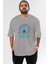 Positive Energy Ön Baskılı Gri Oversize T-Shirt Unisex Erkek Kadın Bisiklet Yaka 1