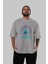 Positive Energy Ön Baskılı Gri Oversize T-Shirt Unisex Erkek Kadın Bisiklet Yaka 5