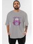 Rebel Squad Ön Baskılı Gri Oversize T-Shirt Unisex Erkek Kadın Bisiklet Yaka 1