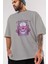 Rebel Squad Ön Baskılı Gri Oversize T-Shirt Unisex Erkek Kadın Bisiklet Yaka 3