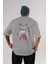 Saboonepiece Anime Arka Baskılı Gri Oversize T-Shirt %100 Pamuk Erkek Kadın 1