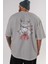 Saboonepiece Anime Arka Baskılı Gri Oversize T-Shirt %100 Pamuk Erkek Kadın 5