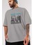 New York 2 Ön Baskılı Gri Oversize T-Shirt Unisex Erkek Kadın Bisiklet Yaka 3