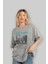 New York 2 Ön Baskılı Gri Oversize T-Shirt Unisex Erkek Kadın Bisiklet Yaka 4