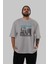 New York 2 Ön Baskılı Gri Oversize T-Shirt Unisex Erkek Kadın Bisiklet Yaka 5