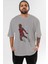 Slamdunk Ön Baskılı Gri Oversize T-Shirt Unisex Erkek Kadın Bisiklet Yaka 1