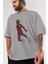 Slamdunk Ön Baskılı Gri Oversize T-Shirt Unisex Erkek Kadın Bisiklet Yaka 3