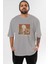 Kurt Einstein Ön Baskılı Gri Oversize T-Shirt Unisex Erkek Kadın Bisiklet Yaka 1