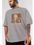 Kurt Einstein Ön Baskılı Gri Oversize T-Shirt Unisex Erkek Kadın Bisiklet Yaka 3