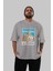 Al Capone Holiday Ön Baskılı Gri Oversize T-Shirt Unisex Erkek Kadın Bisiklet Yaka 5