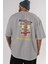 Destination Yazılı Arka Baskılı Gri Oversize T-Shirt Unisex Erkek Kadın Bisiklet Yaka 5