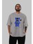 Be Happy Bear Ön Baskılı Gri Oversize T-Shirt Unisex Erkek Kadın Bisiklet Yaka 5